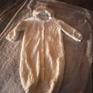 Cozy Cream Knit Hooded Baby Onesie